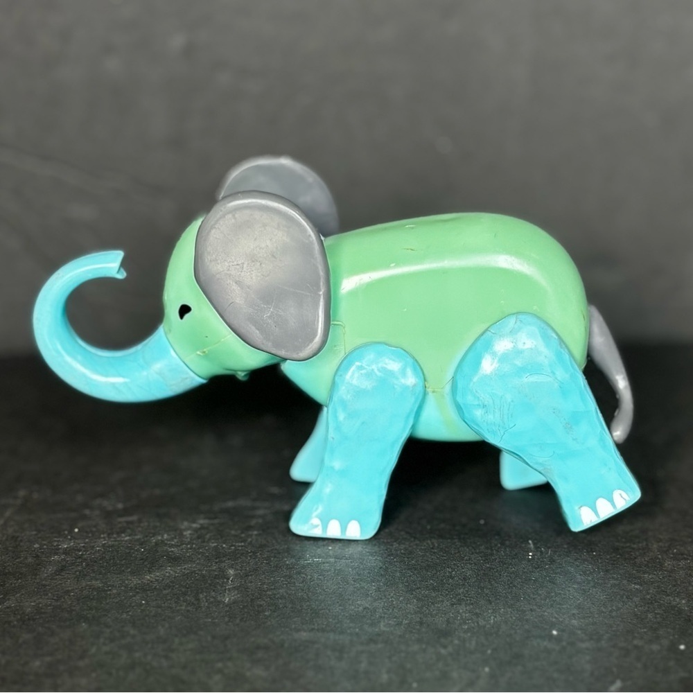 Vtg Fisher Price Circus Train Elephant Blue Jointed Toy Safari Animal 70s